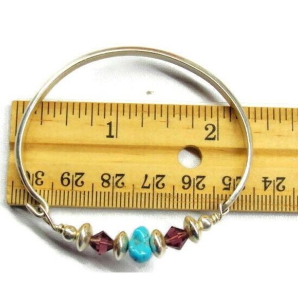 Vintage Bracelet Sterling Silver 925 Turquoise Purple Bead Latching Bangle - Picture 8 of 12